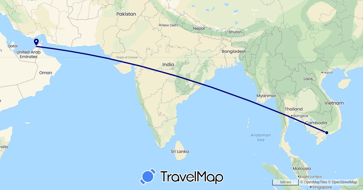 TravelMap itinerary: driving in United Arab Emirates, Vietnam (Asia)